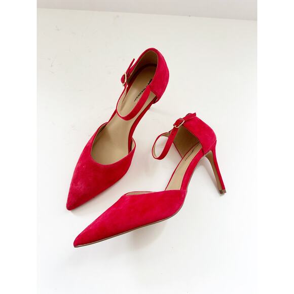 NWOB Ann Taylor Suede Ankle Strap Pumps Cherry Jubilee Red Heels 6 - Picture 5 of 6
